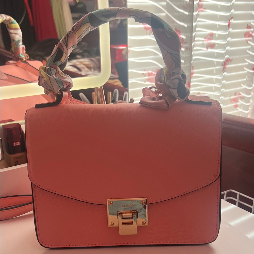 Aldo Pink Satchel with Patterned Scarf Handle